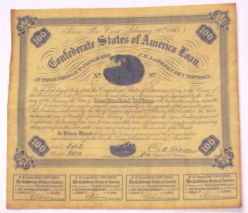 Confederate War Bond antiqued parchment replica document